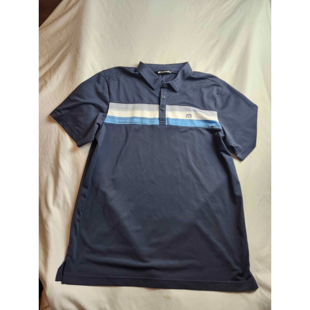 Travis Mathew Polo Shirt Mens XL Blue Striped Golf Performance Sporty Resortwear